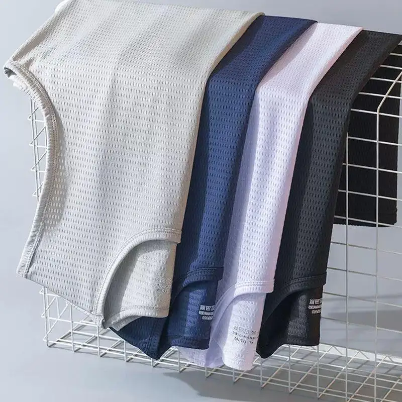 

Summer Men's Ice Silk Mesh Vest Wide Shoulder Round Neck Quick Dry Breathable Sports Base Tank Top Sleeveless Body Conjurer