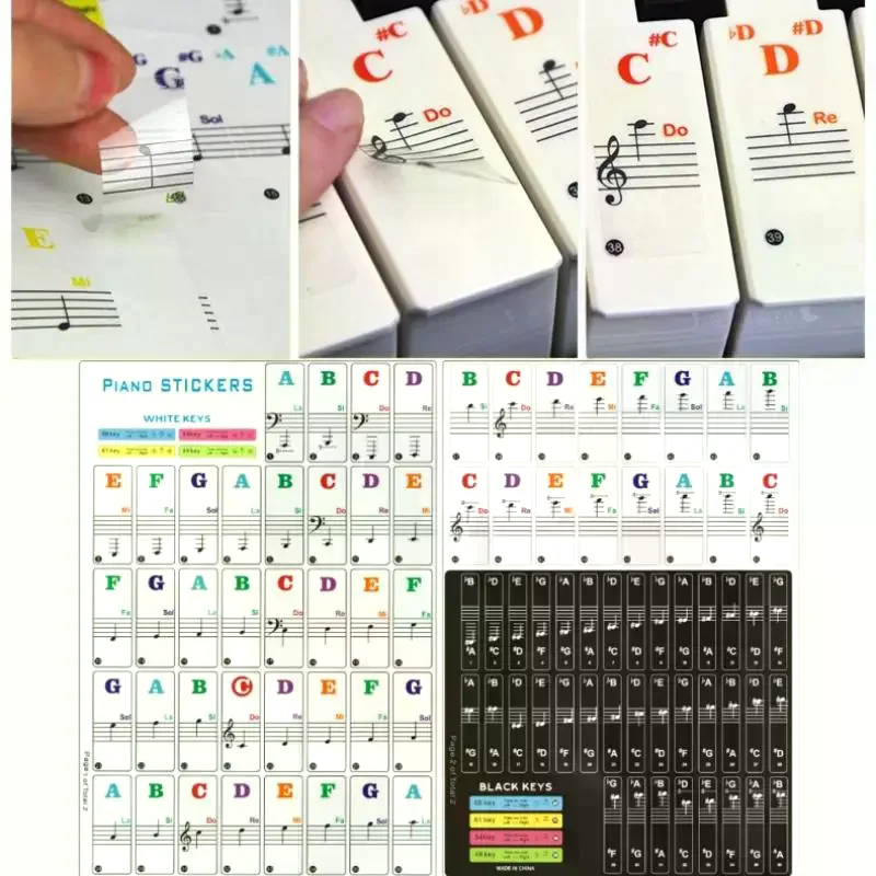 1 Set Beginner Letter Piano Sticker 88/61/54/49 Keys With Removable Colored Note Labels Piano Keyboard Stickers