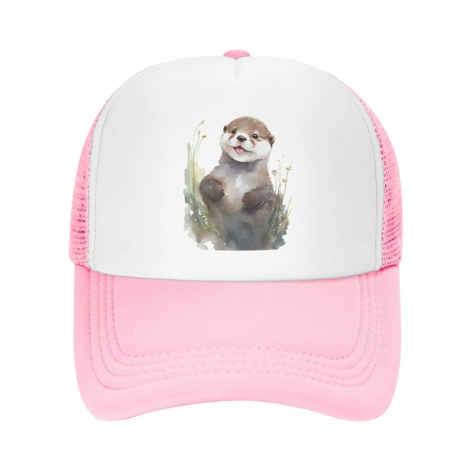 Cute Otter Watercolor Baseball Cap Funny Mesh Hat Adjustable for Men Women Sports Breathable Fashion Daily Travel Outdoor