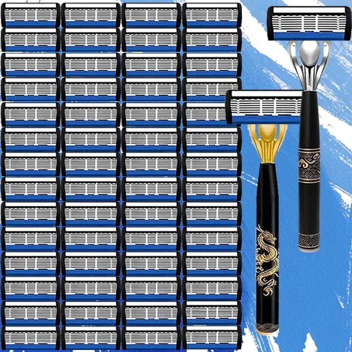 طقم ماكينة حلاقة كلاسيكية للرجال عالية الجودة بمقبضين و36 شفرة حادة للغاية. هدية يجب اقتناؤها لعيد الحب #1