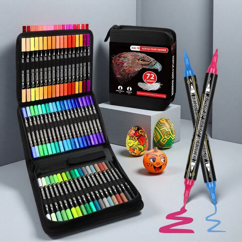 30-120 لون مزدوج رئيس نقطة القلم الاكريليك البروبيلين المعادن قلم تحديد اليد حساب لوحات غرامة فرشاة فنون مجموعة للورق المقوى