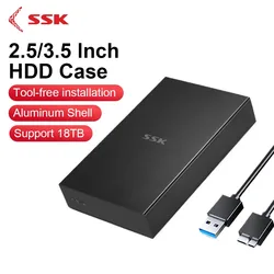 SSK 2.5/3.5 Inch HDD Case External Hard Drive Enclosure SATA To USB3.0 HDD SSD Disk Case Tool-free for Pc Case Support 18TB