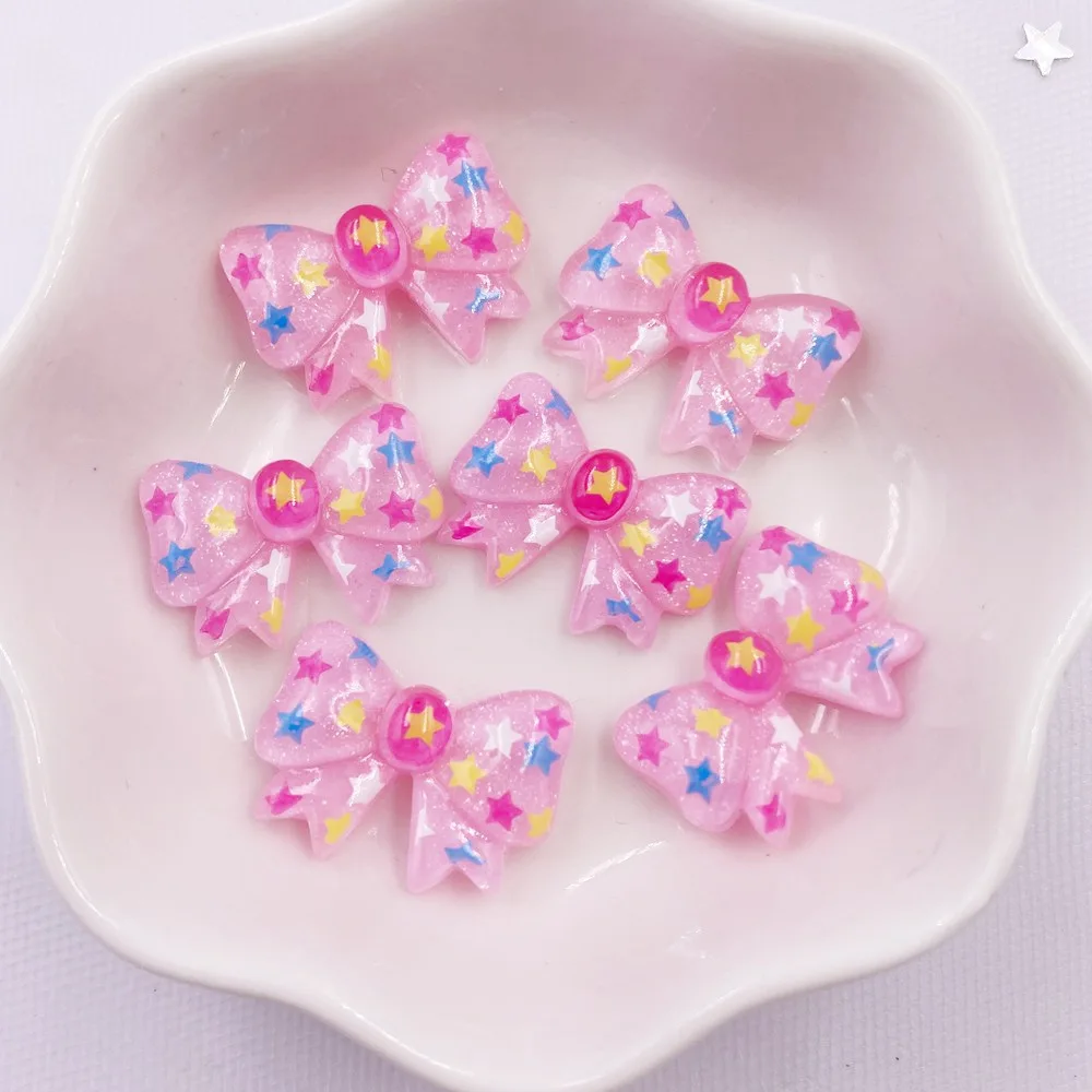 20 pezzi in resina Kawaii colorato glitter stella fiocco flatback strass figurine scrapbook decorazioni fai da te accessori per la casa artigianato