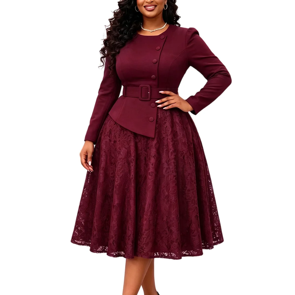 Autumn Dashiki African Party Evening Dresses for Women Elegant African Polyester Lace Patchwork Midi Dress Ankara Dresses