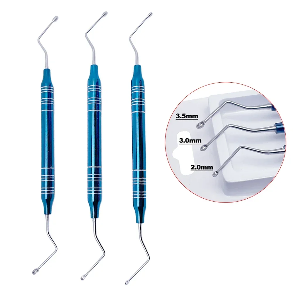 3Pcs Dental Implant Powder Spoon Graft Scoop Bone Curette Periodontal Cleaning Bone Fragment Tools