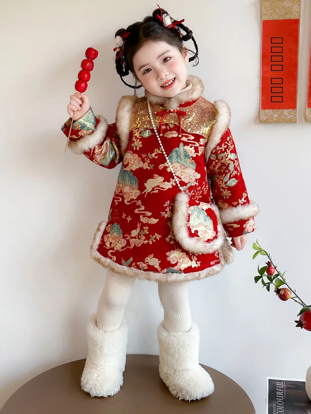 

Thiened Cotton Children's Winter Dr 2025 New Sle Girls' Traditional Costume National Sle Year Costume