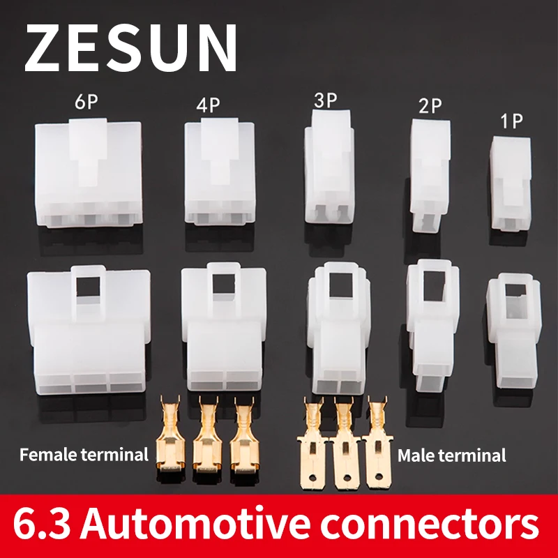 5/10/20sets 6.3 Plug in connectors for automotive use wire connectors 1P/2P/3P/4P/6P nylon flame-retardant rubber sleeves