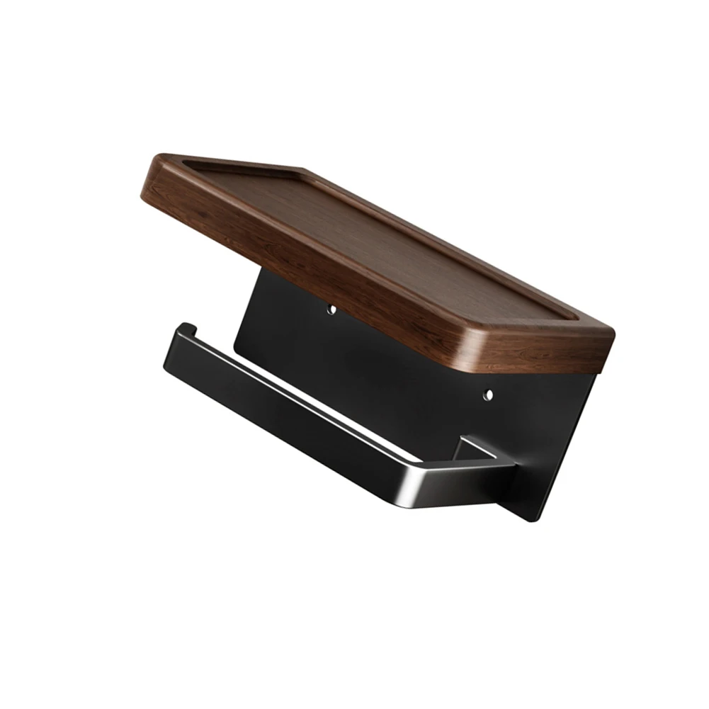 Rust Resistant Roll Holder Walnut Toilet Paper Holder Solid Walnut Wood Construction Stylish Toilet Paper Storage Rack