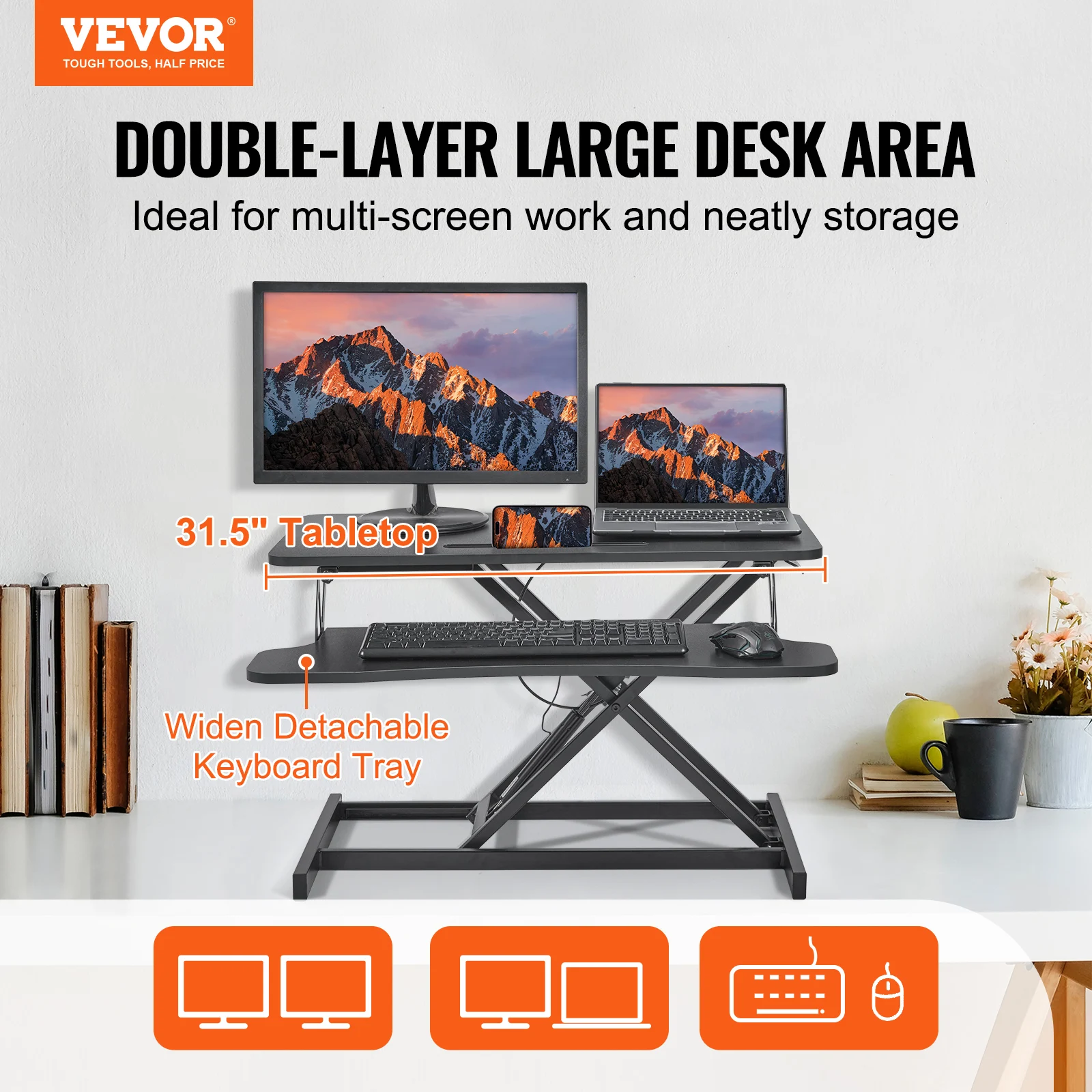 VEVOR-Convertidor de escritorio de pie de doble capa, escritorio de pie con altura ajustable de 31,5 "x 15,7", convertidor de pie