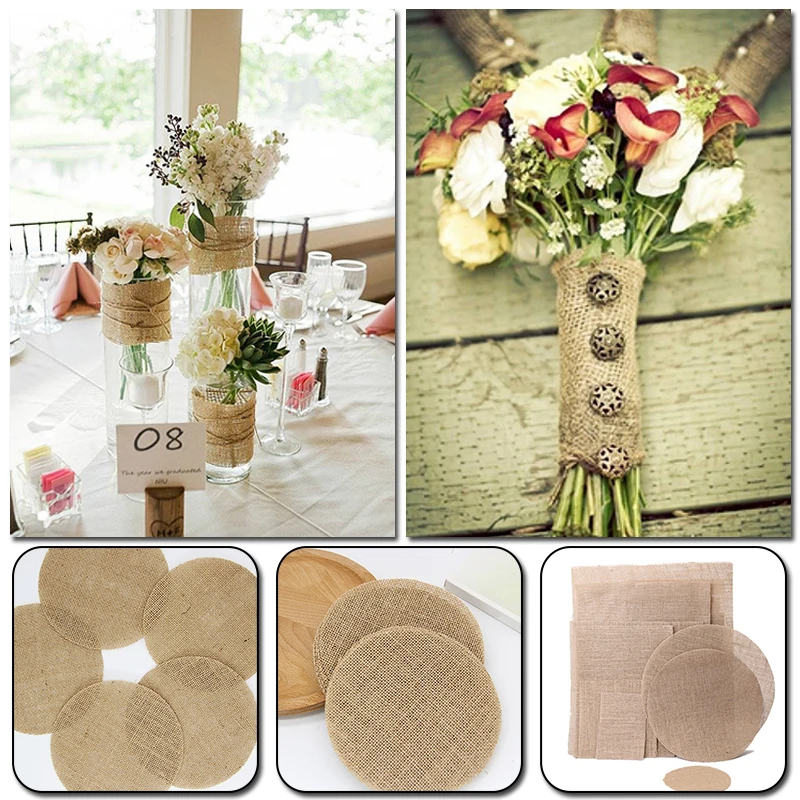 1pc Retro Natural Jute Round Linen Table Placemat Cup Mats Christmas Home Wedding Party Decoration Supplies Diy Craft