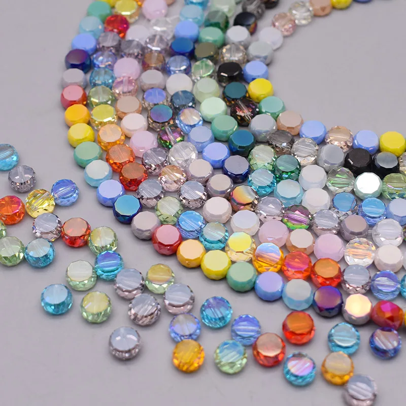 Mixed Color 30pcs 8mm/bag Flat Round Faceted Crystal Glass Beads Disc-Shaped Loose Beads For Jewelry Making DIY Bracelet Earring