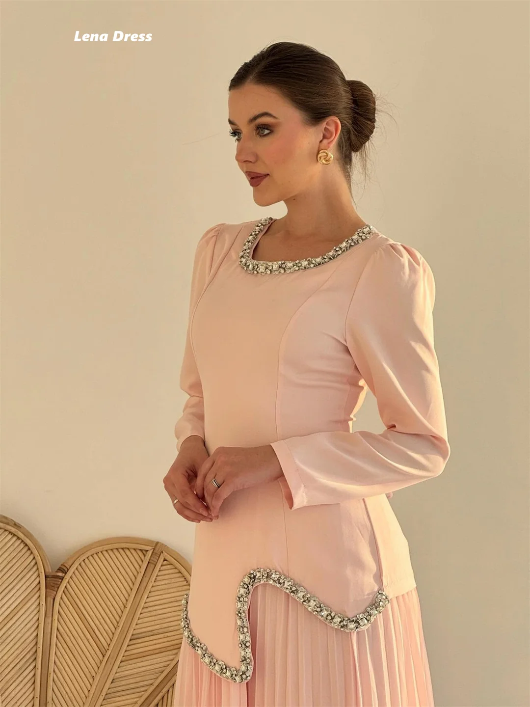 لينا الوردي فساتين لحضور الحفلات الموسيقية 2025 فستان سهرة نسائي فاخر امرأة طويلة الأكمام فستان حفلة فاخرة رقبة مستديرة مخصصة فستاين سهرة/فساتين الحفلات #4