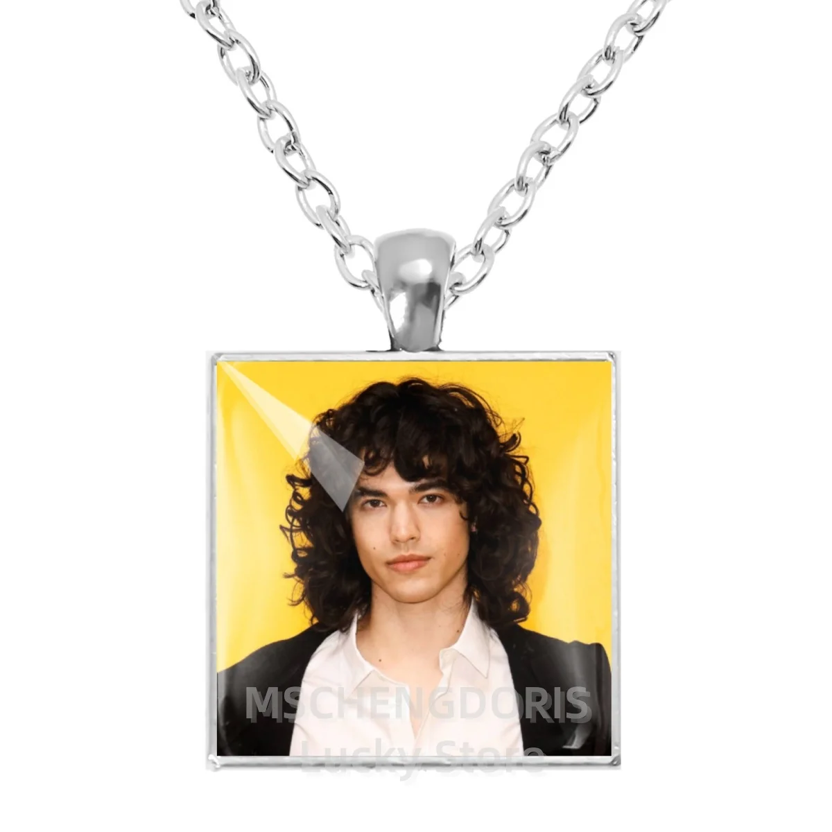 C-Conan Gray Square Shaped Necklace Glass Cabochon Pendant Necklace Accessories Fans Charm Jewelry Gift MS048