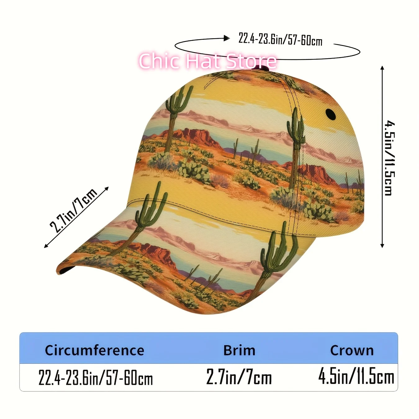 1pc, Saguaro Cactus Sunrise Pattern - Adjustable Snapback Cap, Lightweight And Breathable, Suitable for Both Men And Women, Idea