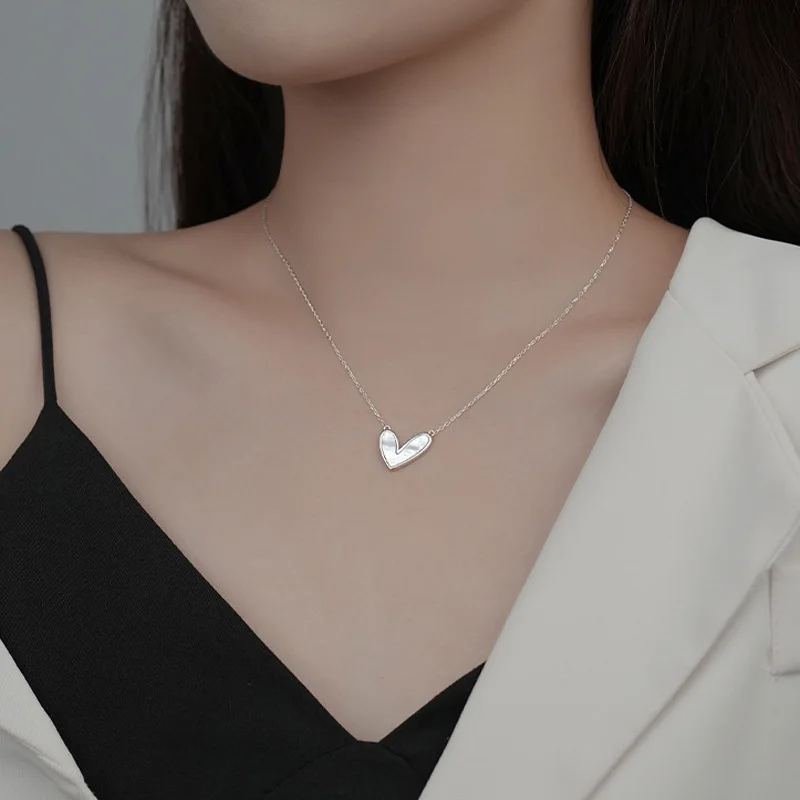 Korean 925 Sterling Silver Shell Love Heart Collar Pendant Necklaces For Women Female Chokers Jewelry Collares Para Mujer