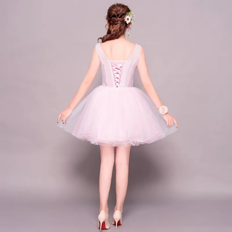 Vestido de baile sem mangas, vestido curto rosa de tule, tamanho positivo, decote em v clássico, doce, Bal