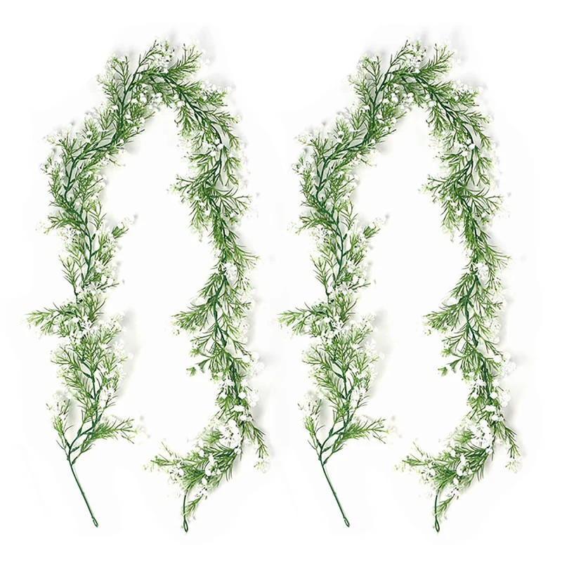 

2pcs Artificial Flower Vines 180cm Faux Hanging Babysbreath Greenery Garland Vines Fake Bulk Garland For Wedding Party Decors