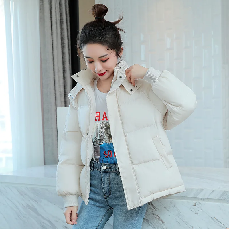 Winter Cotton Coats Bread Jackets Hong Kong-Style Outerwear Student Hooded Puffer Jacket Thick Warm Windproof Coat Quilted Solid