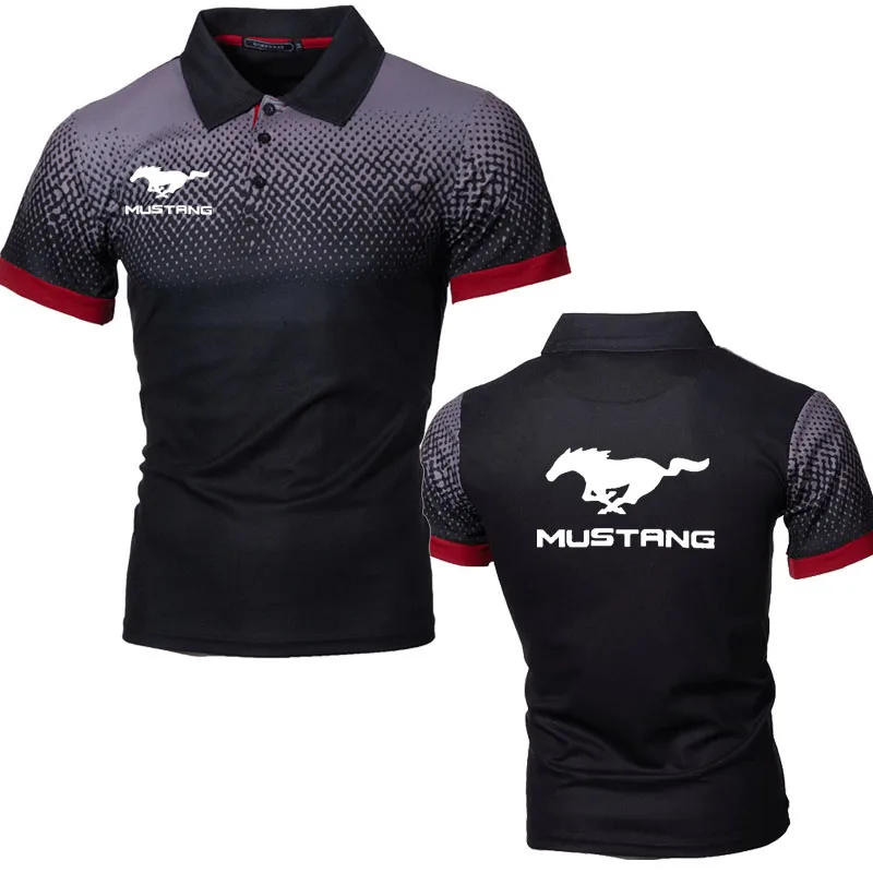 2024 Breathable Cotton Men's Polo Shirt trendy Short Sleeve Mustang car logo print Summer Casual Sports men's Golf Shirt