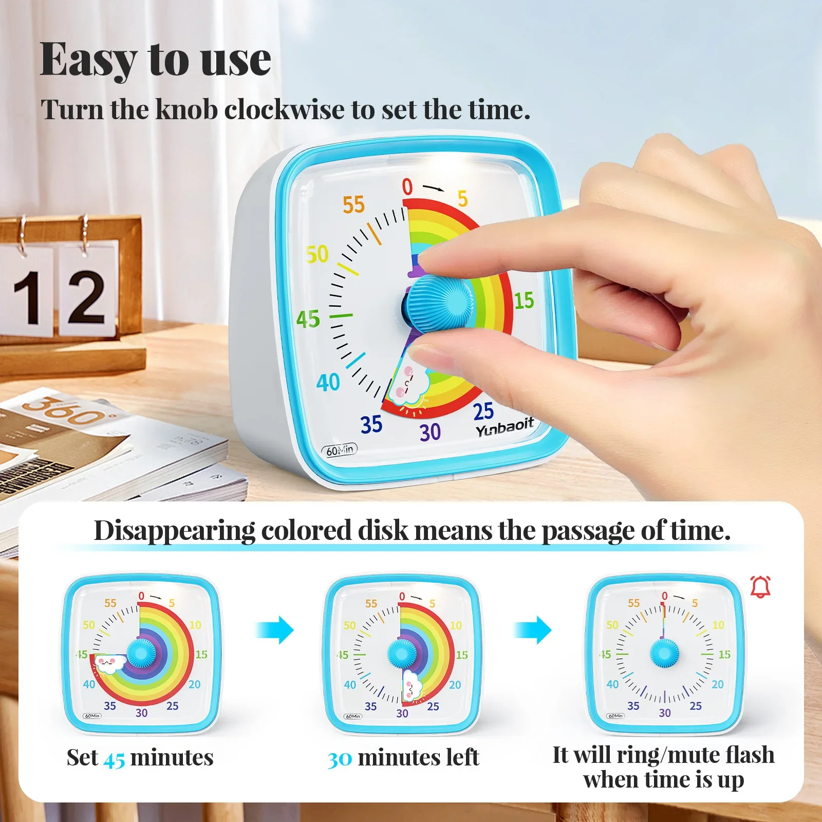 Multifunctional visual electronic timer, learning self-discipline,kitchen baking timing,silent flashing light portable countdown