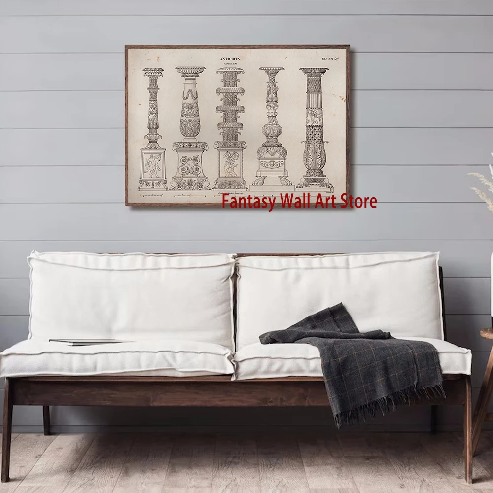 Classical Drawings Folk Antique Art Poster Traditional Siberian Costume PrintCandlestick Architectural Prints Vintage Decoration