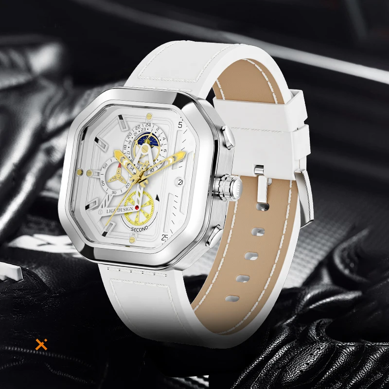 Luxury Brand Wristwatch LIGE Men Quartz Watch Fashion Square Leather Strap Sport Waterproof Quartz Watches Men Chronograph Clock