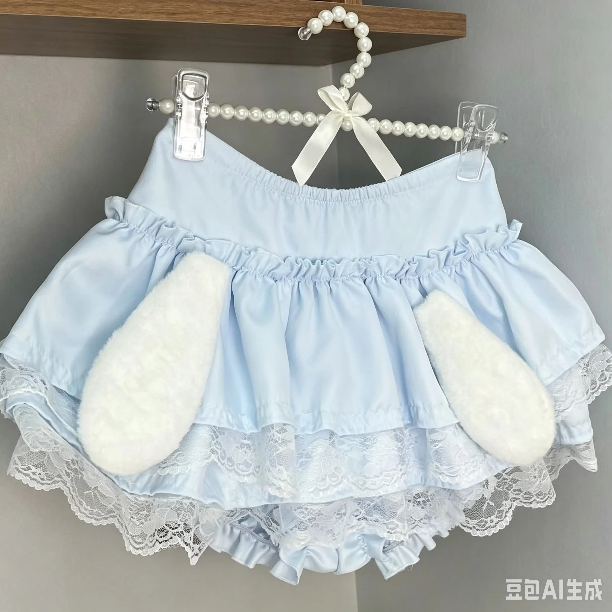Sweet Kawaii Lolita Tiered Lace Cake Mini Skirt Bow Elastic Waist Built-in Safety Liner Women Coquette Frilly Flowy Short Skirt