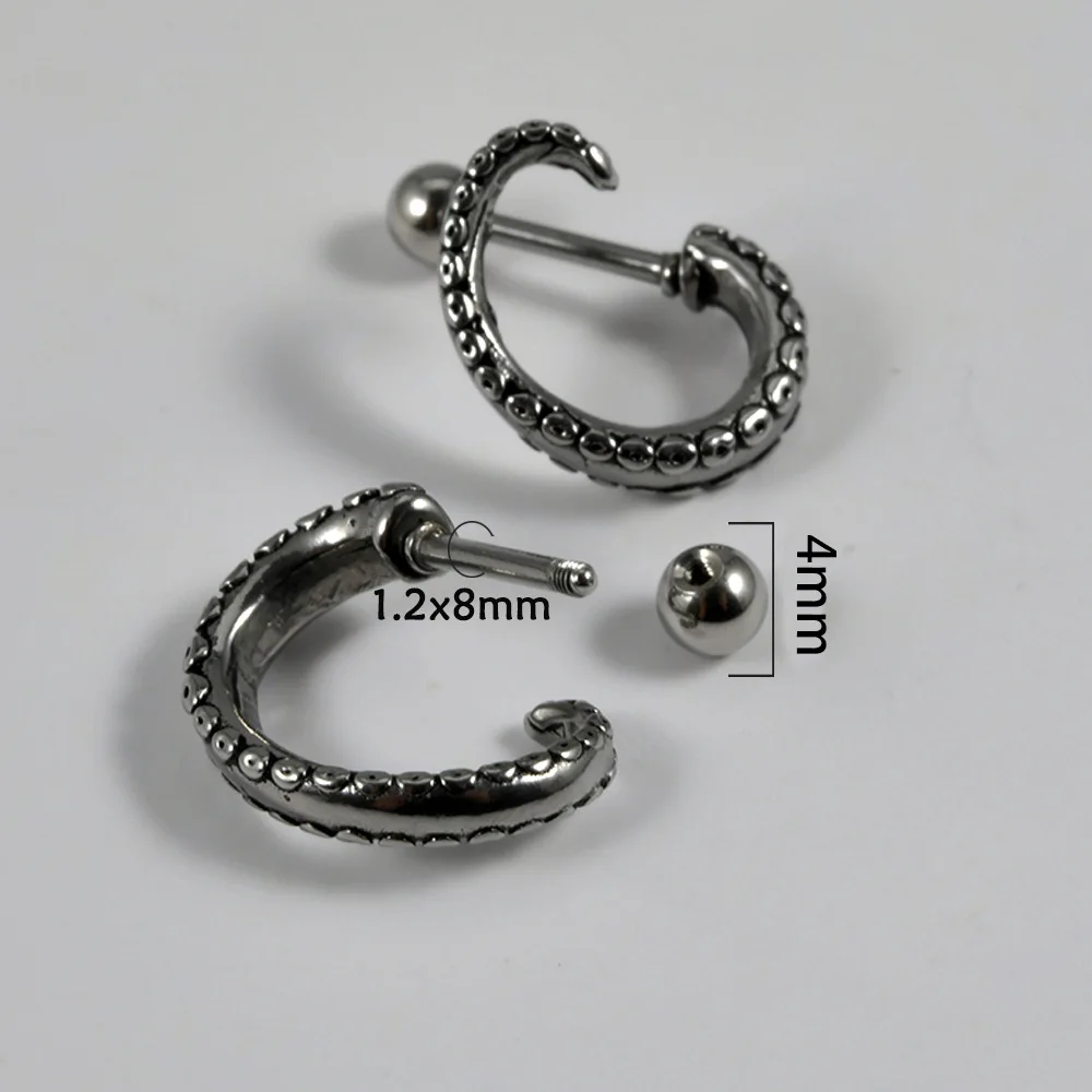 1PC Piercing Squid Whiskers Lip Ring Stainless Steel Cool Tug Lip Stud Earrings Squid Tentacles Punk Cold Piercing Labrets