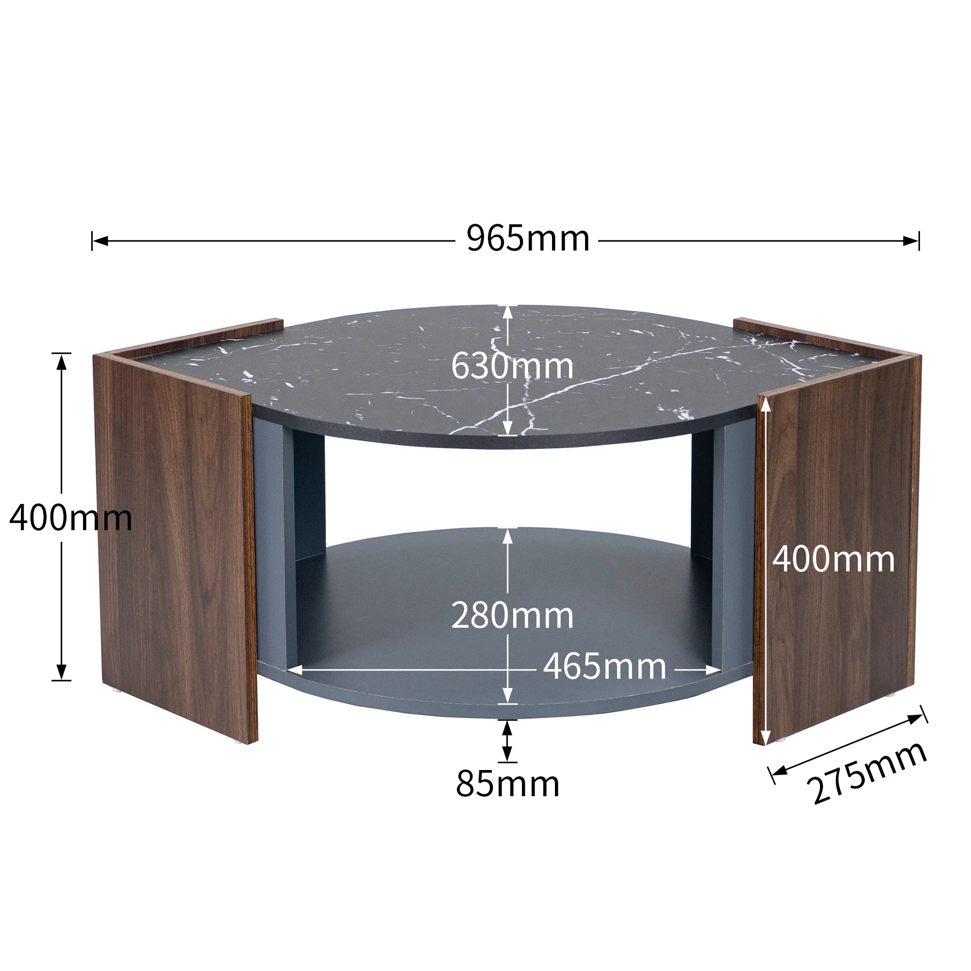 VSOGA Coffee Table, Textured Coffee Table Made Of Marble And Walnut In Contrasting Colors. Living Room Table With  Lines96x63cm