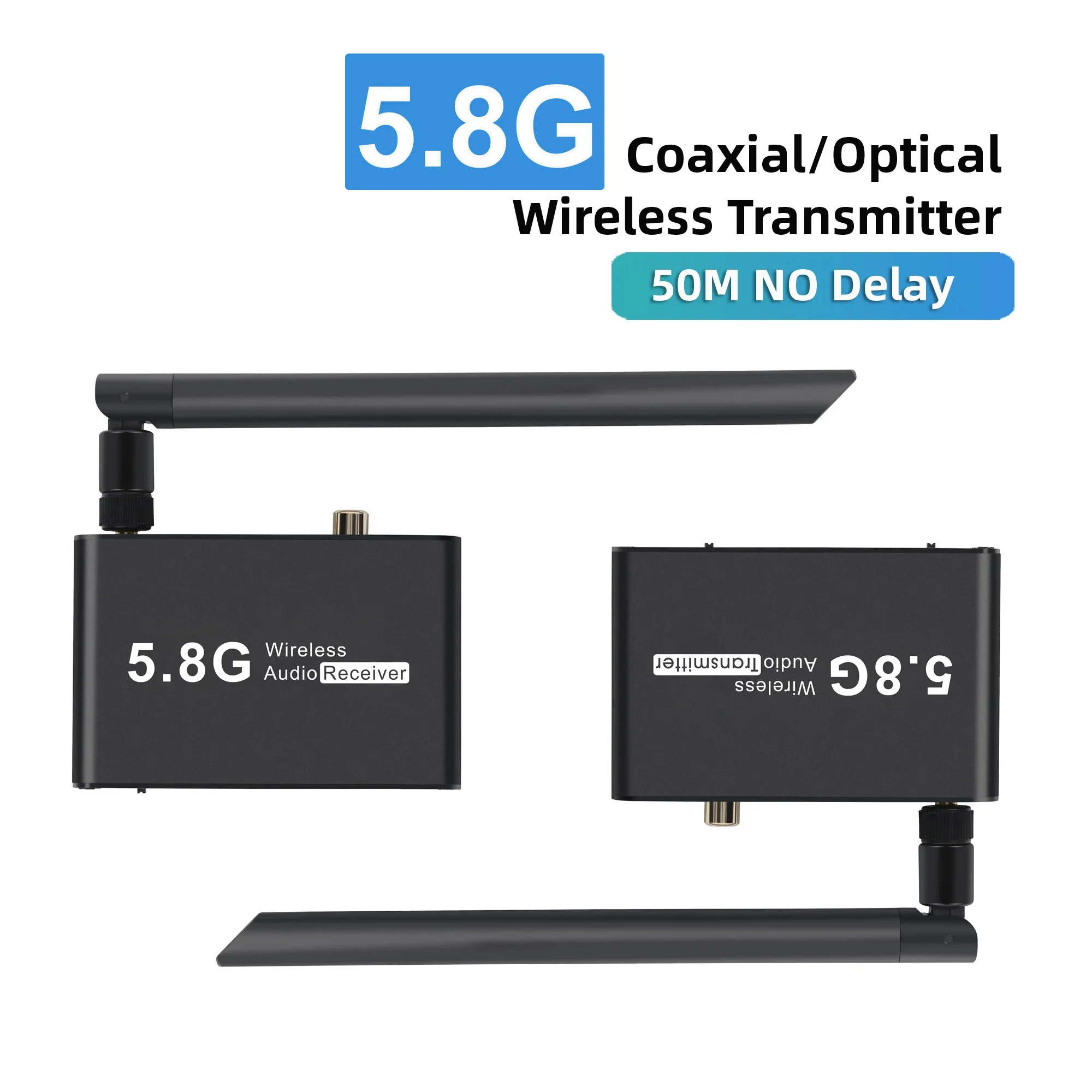 

50m 5.8G Wireless Audio Transmission System Optical Fiber Coaxial 3.5MM R/L Audio Transmitter & Receiver for Amplifier Soundbar