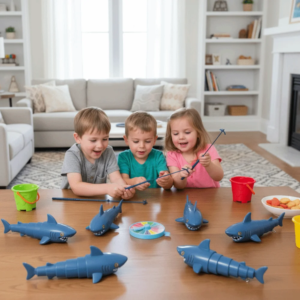 

Magnetic Baby Fishing Games Fishing Rod Fishing Dish Electric Shark Fishing Set Early Educational Easy Magnetic Fishing Game