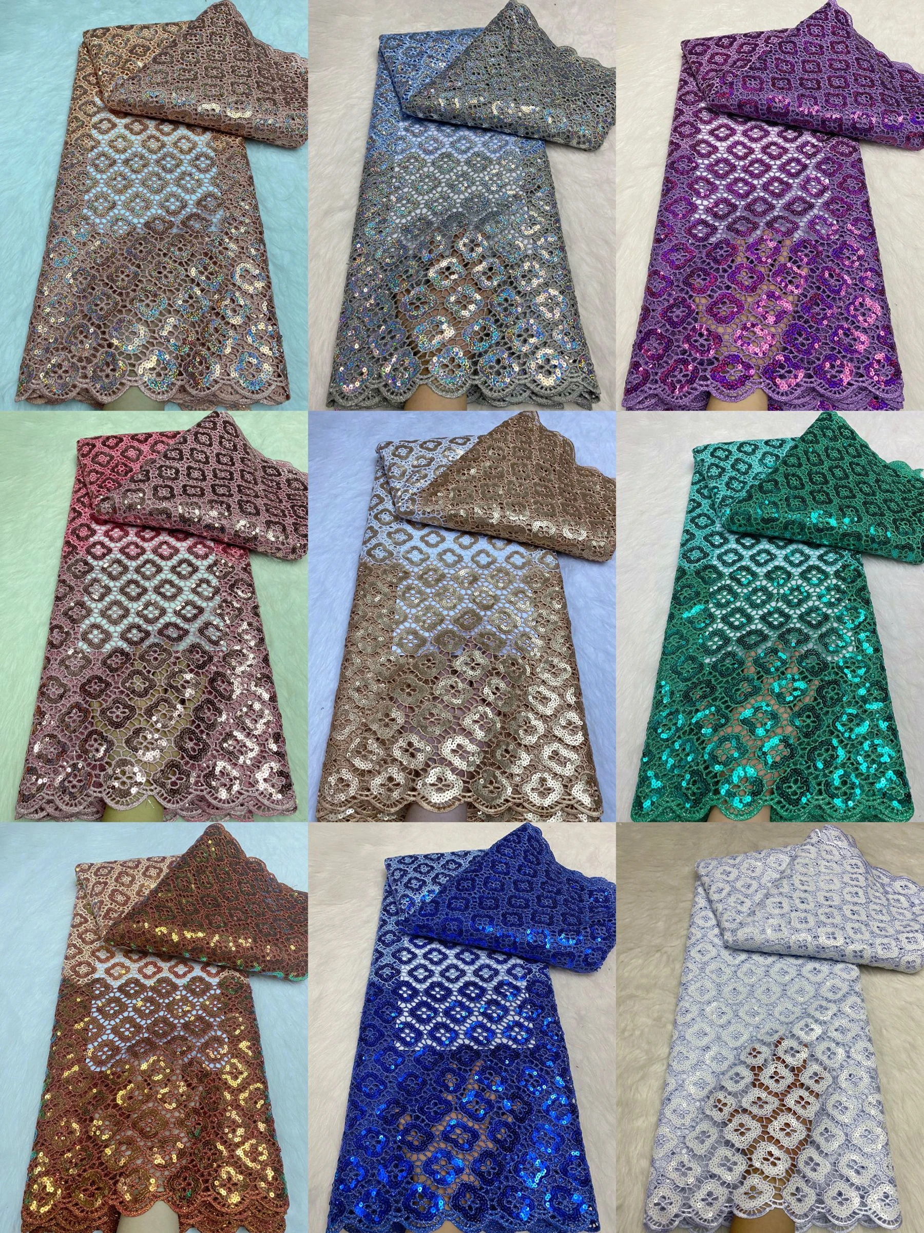 African Sequins Lace Fabric for Wedding, Nigerian Big Other Sewing Wear, Grey, High Quality, Wholesale, Retail, FY2402