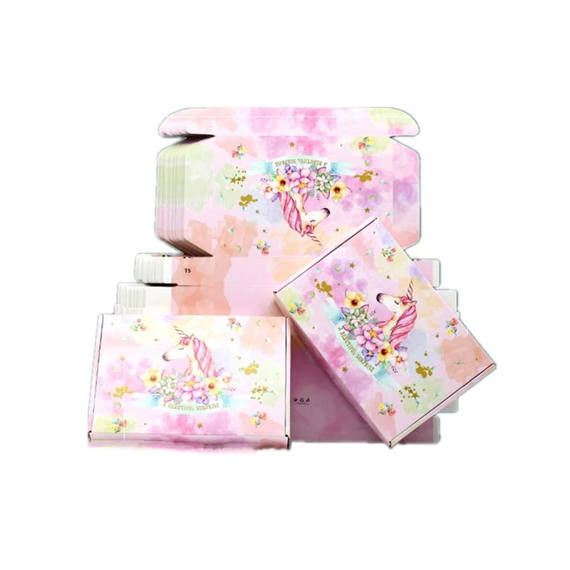 10pcs Pink Unicorn Corrugated Carton Hard Paper Packaging Box For Shipping Cosmetics/Pajamas Gift Package Box