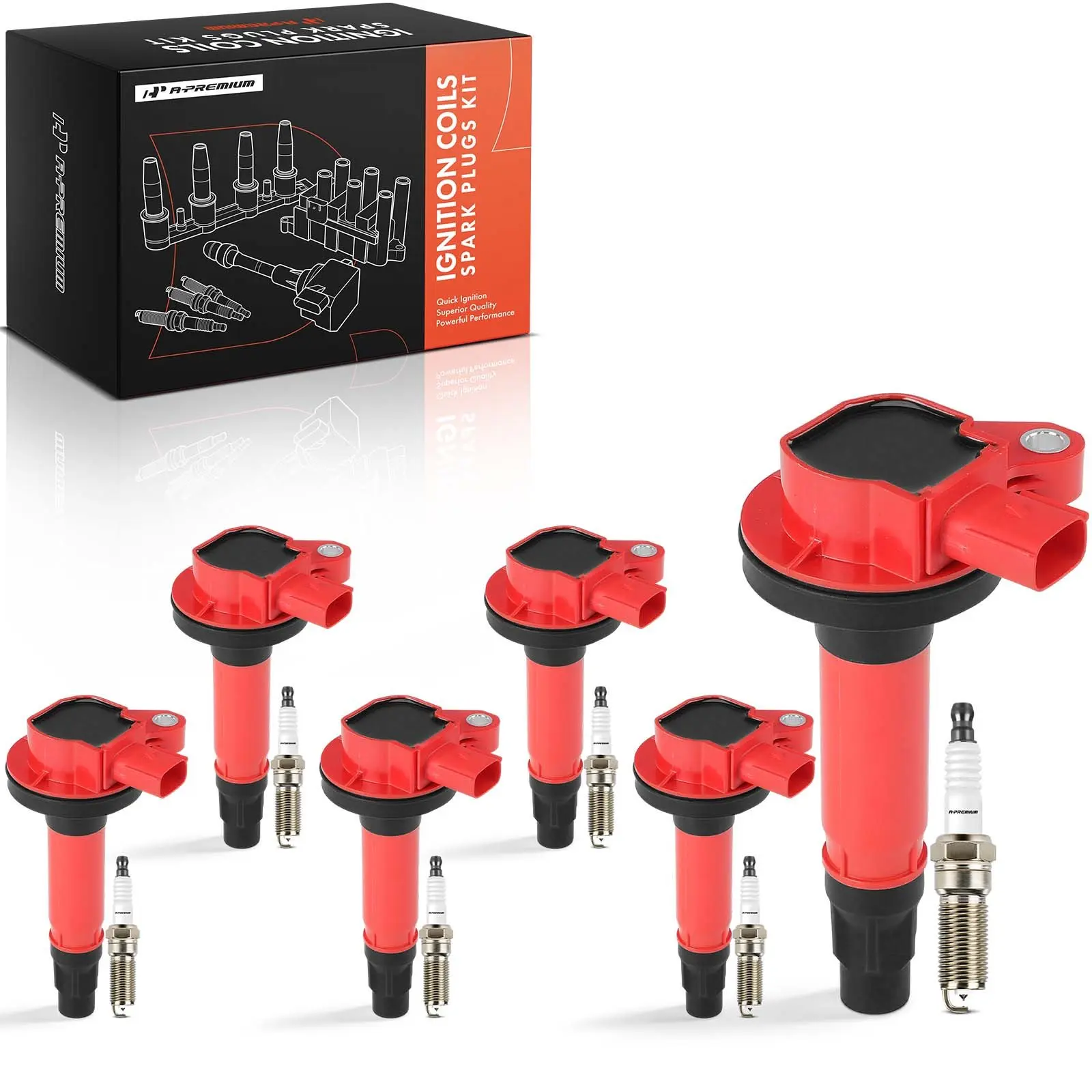 A-Premium 6x Red Ignition Coils & 6x Iridium + Platinum Spark Plug for Ford F-150 Lincoln