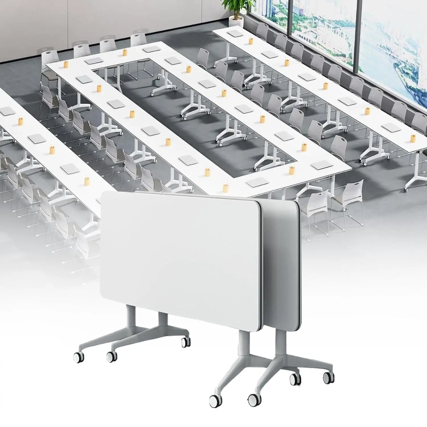 

Folding Flip Top Table Lockable Wheels Office Home Classroom Training 55.1in 2-Pack, Customized