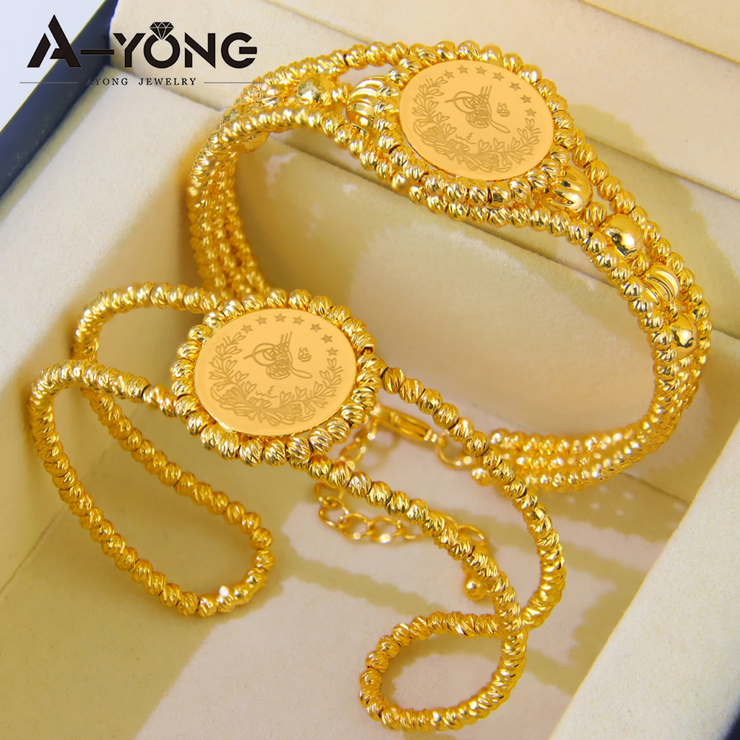 Arabisches Mode-Münzschmuckset 21k Vergoldet Türkische Vintage-Armreifen Ringe Kurdischer Brautschmuck für Frauen Vintage-Partyschmuck – Detail 3