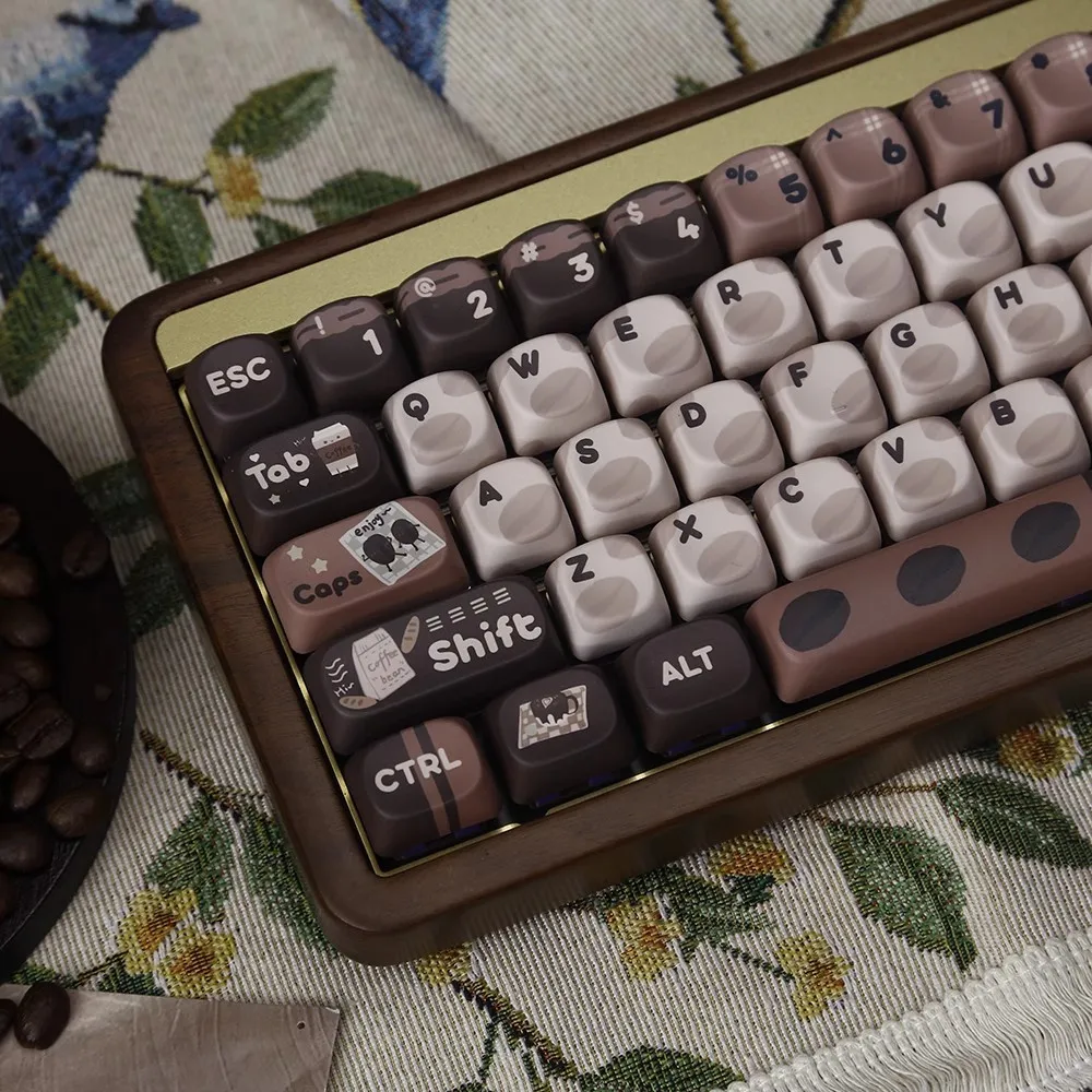 

131 Keys Coffee Bean Theme MOA Profile Keycaps PBT Five-sided DYE-Sub Custom DIY Key Caps Kit for Gaming Mechanical Keyboard