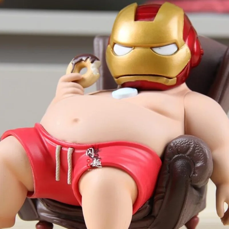 

17cm Iron Man series eyes can emit light protein powder fat baby sofa Yuan Zu anime figurine car sitting posture model gift toys