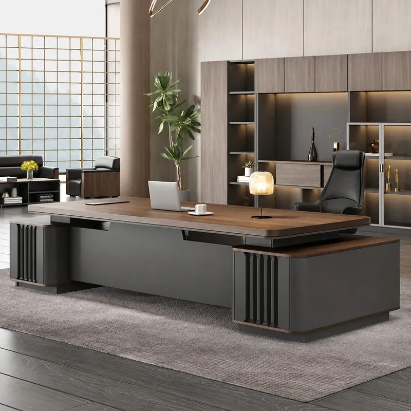 Solid Wood Executive Desk and Chair Set Modern Simple Luxury Office Furniture for Manager President Large Workstation
