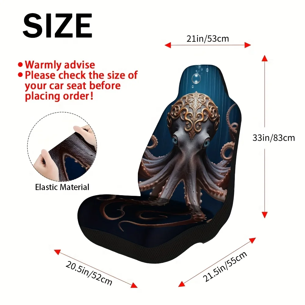 2pcs, Elegant Steampunk Octopus Fantasy Design Front Seat Covers, Perfect Fit For Single Front Car Seats, Enhances Car Interior