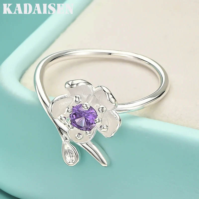 925 Sterling Silber Rosa/Weiß/Lila Zirkon Blume Verstellbarer Ring für Frauen Hochzeit Party Mode Charm Schmuck