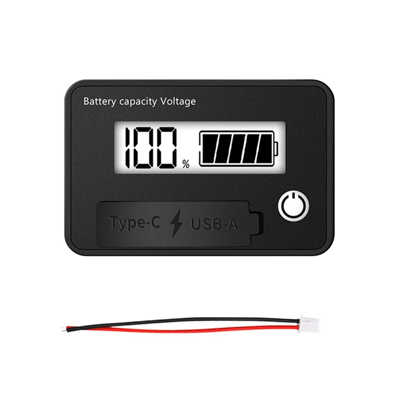 DC 8-30V LCD Digital Battery Voltmeter Capacity Indicator Lithium Acid Battery Voltage Tester Meter Tool Typec Output