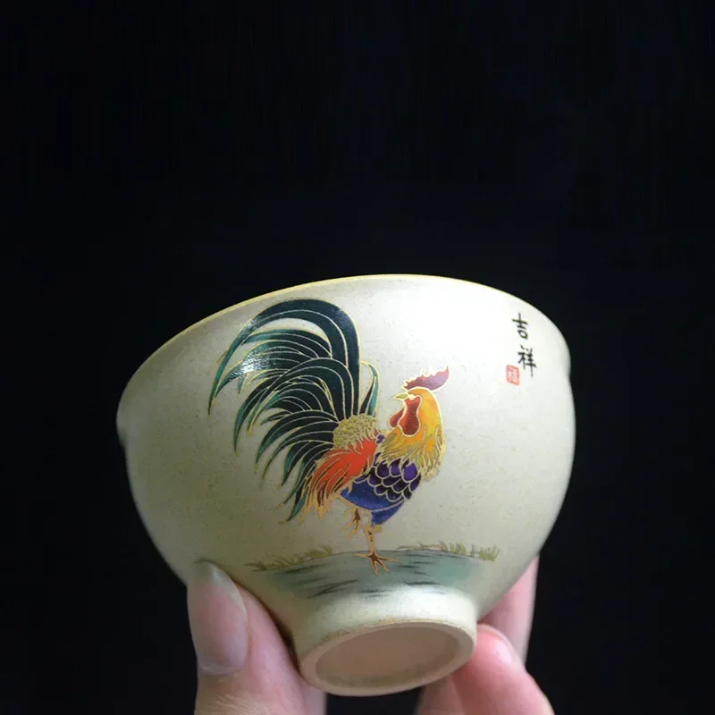 Antique Pottery Ceramic Teacup Hand Painted Cock Tea Cup Travel Portable Tea Bowl Pu\'er Master Cup Chinese Tea set Accessories