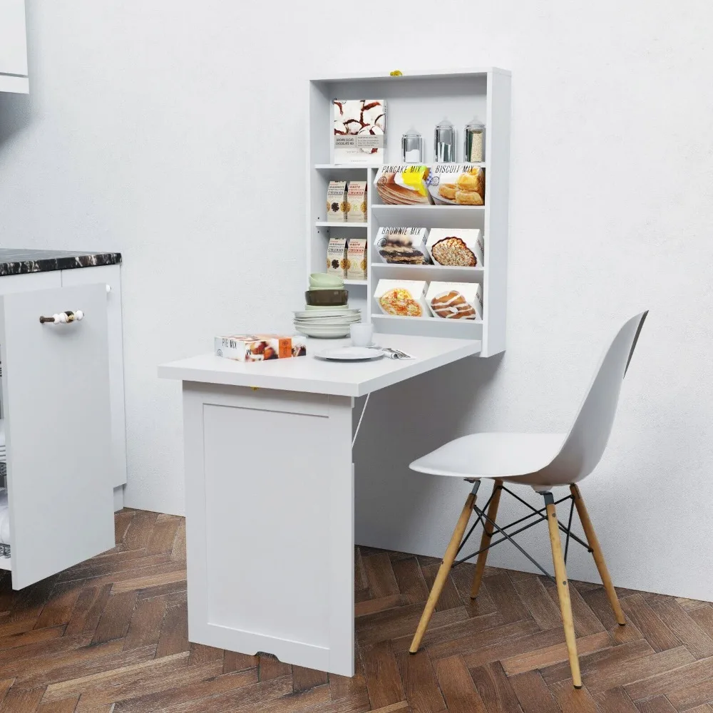 

Computer Wall Mounted Folding Laptop Desk w/Multiple Storage Modern Space-Saving