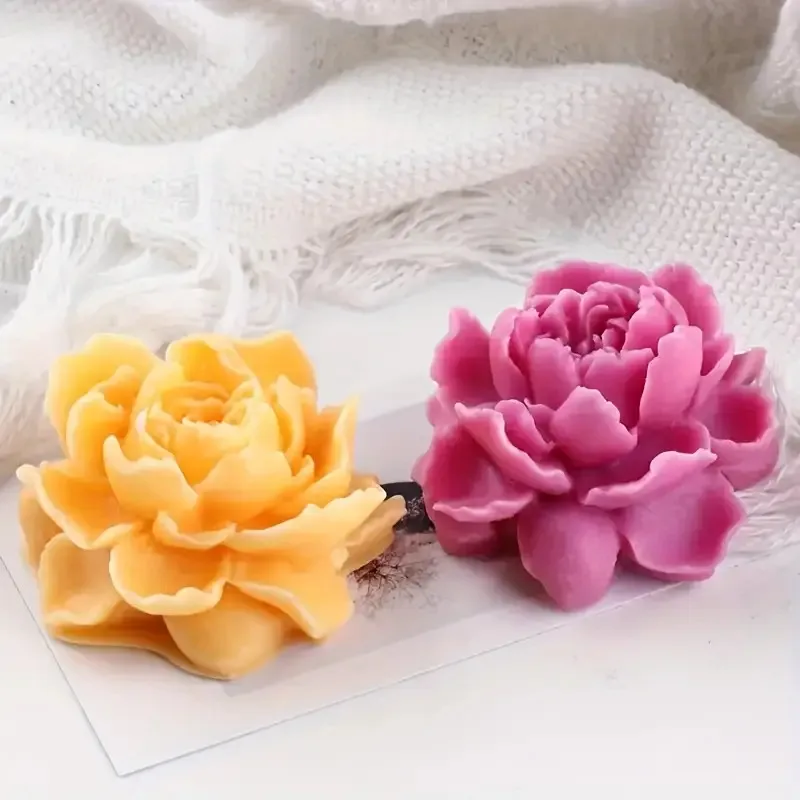 3DPeony Flower Silicone Wax Mold - Brightly colored pink、Yellow and orange design，For home decoration and clay making，Perfect fo