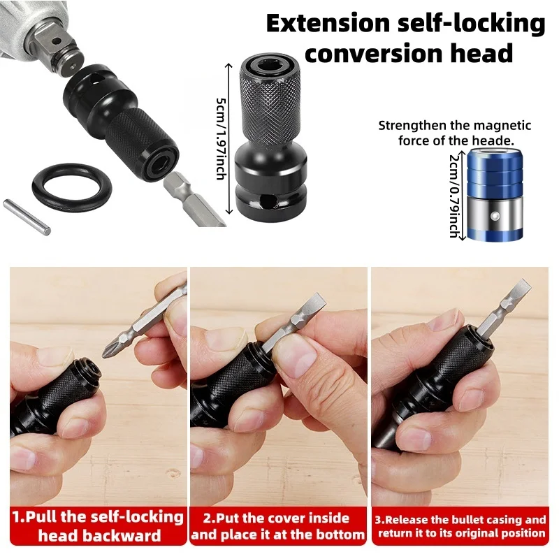 S2 Steel Magnetic Impact Drill Bit Set with Screwdriver Function Nut Clamp Sleeve Adapter - Multi-Purpose Drill Bit Kit
