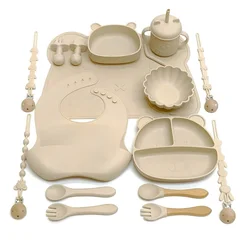 Children's feeding tableware set silicone tableware with suction cups fall-proof baby complementary compartment tableware set