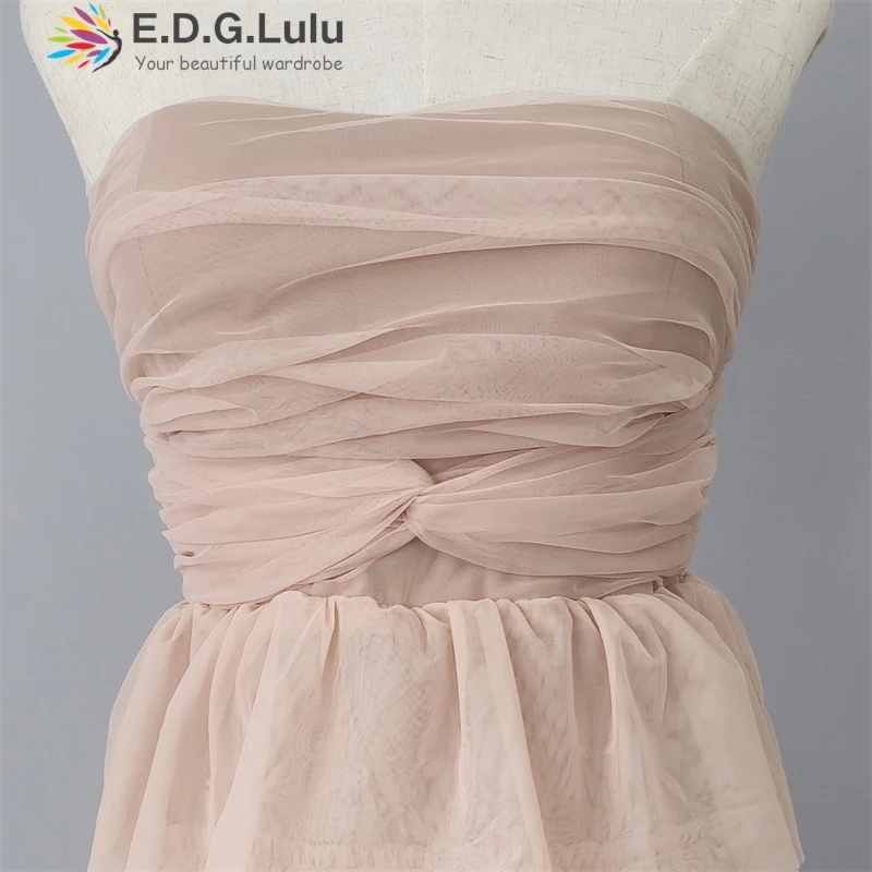 Edglulu sem alças malha dobra vestidos de aniversário luxo 2025 mulher elegante sem costas malha em camadas plissado borda vestido de noite ed