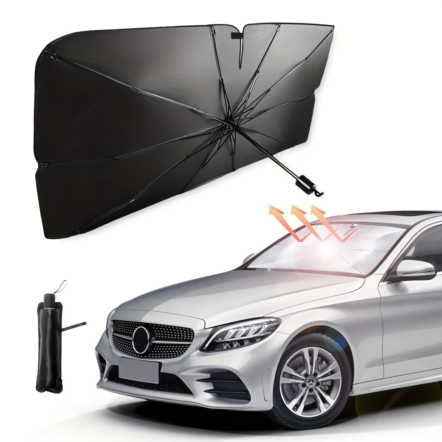 Universal Silver Roll-up Car Windshield Sunshade - Blocks UV Rays, Reflects Heat, Keeps Vehicle Cool and Insulated - Ideal for C