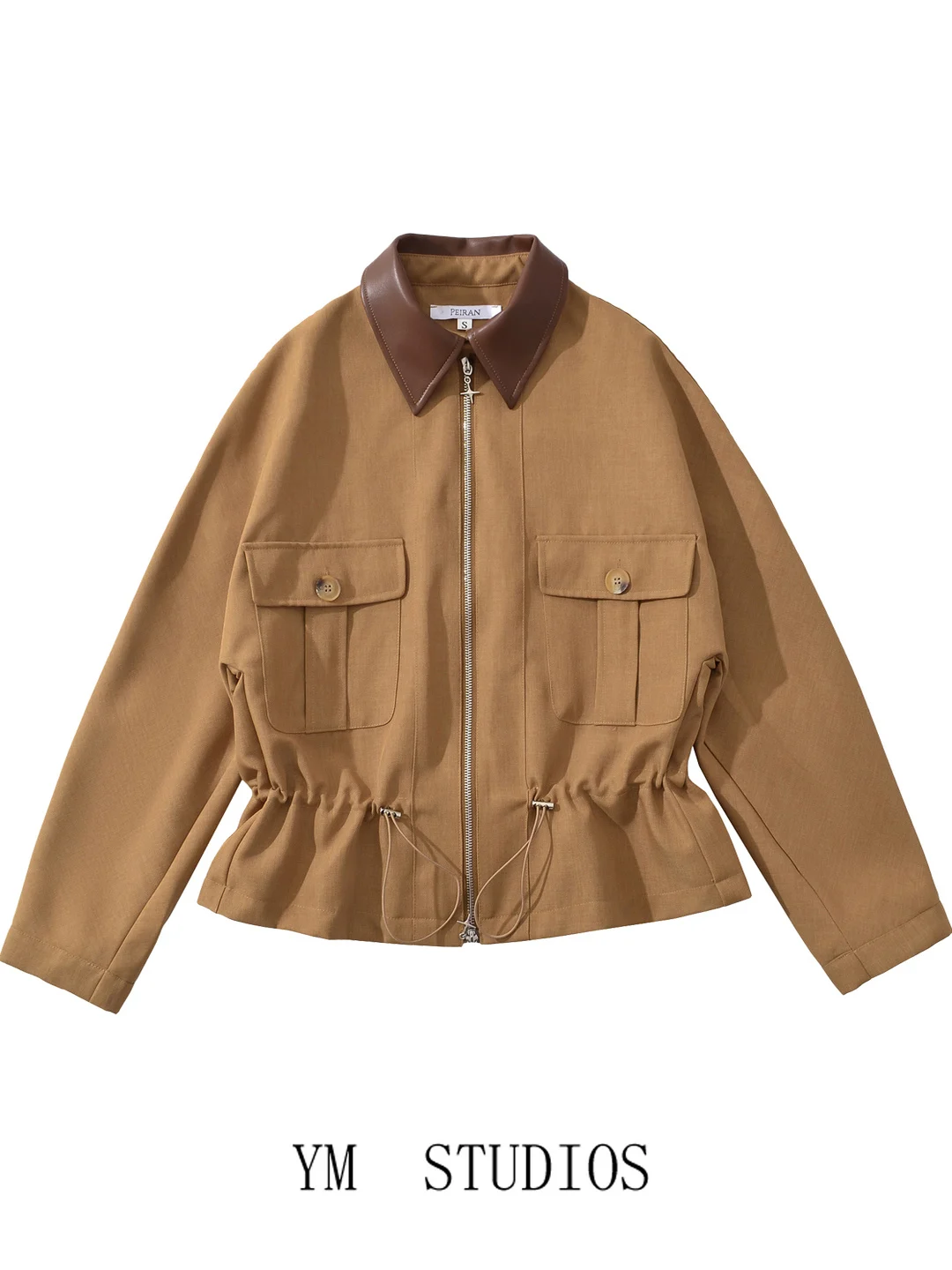 

Винтажная куртка с кожаной отделкой на талии и завязками на талии, повседневная рабочая одежда, ветровка, женская утягивающая верхняя одежда, пальто